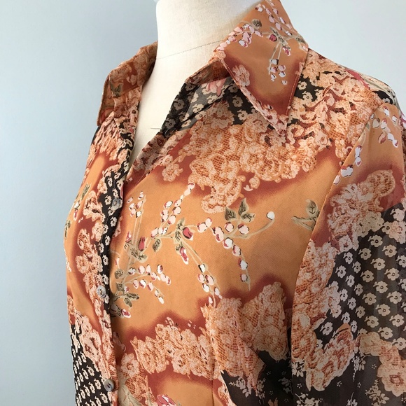 Vintage Asian Design Long Sleeve Blouse Medium - Picture 3 of 6